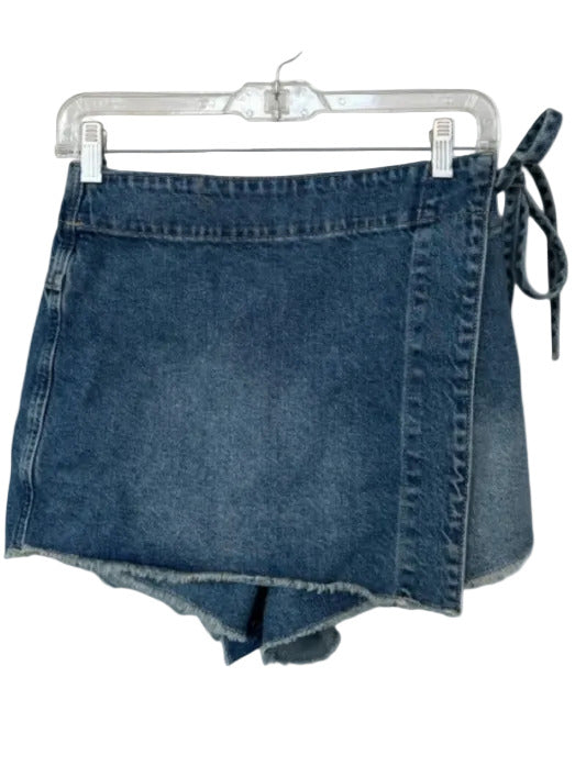 We The Free Size 4 Med Dark Wash Cotton Front Tie Raw Hem Denim Skort Med Dark Wash / 4