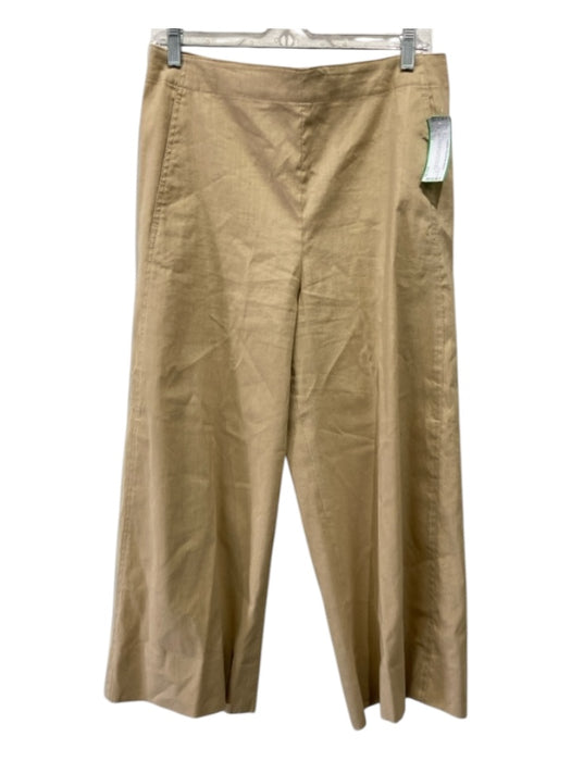 Vince Size 10 Tan Linen Blend High Rise Back Zip Side Pockets Wide Leg Pants Tan / 10