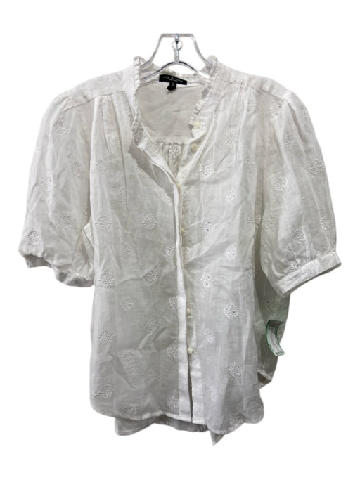 Rag & Bone Size Medium White Cotton Short Balloon Sleeve Eyelet Button Up Top White / Medium