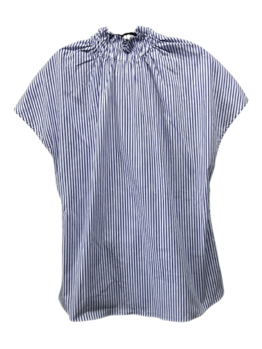 Pomander Place Size Medium Blue & White Cotton Cap Sleeve Striped Button Up Top Blue & White / Medium