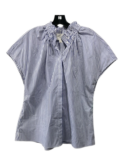 Pomander Place Size Medium Blue & White Cotton Cap Sleeve Striped Button Up Top Blue & White / Medium