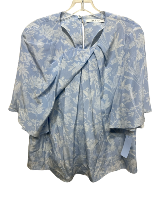 The Fold Size 10 Light blue & white Silk Bell Sleeve Floral Pleated Top Light blue & white / 10