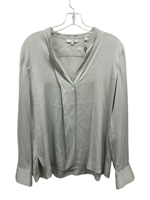Vince Size Small Light Green Silk Blend Long Sleeve Button Front Top Light Green / Small