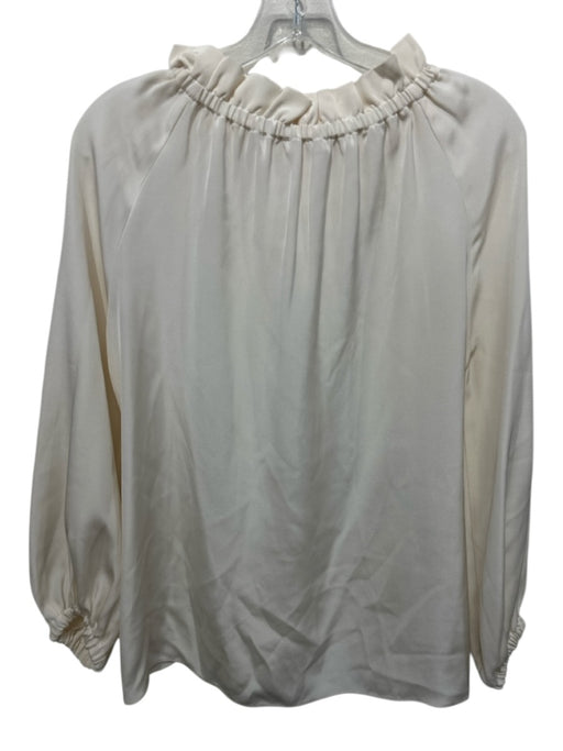 Ann Mashburn Size Medium Cream White Long Sleeve Button Front Gathered Top Cream White / Medium