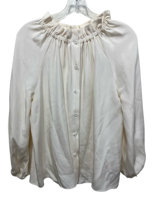 Ann Mashburn Size Medium Cream White Long Sleeve Button Front Gathered Top Cream White / Medium