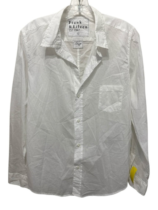 Frank & Eileen Size Large White Cotton Long Sleeve Button Front Patch Pocket Top White / Large