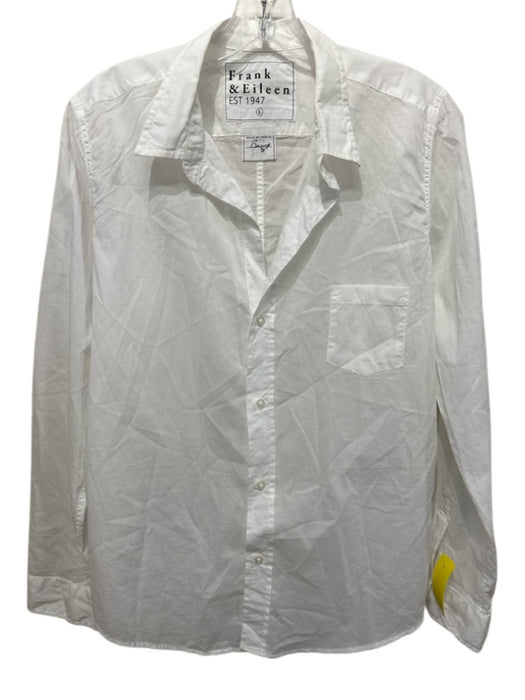 Frank & Eileen Size Large White Cotton Long Sleeve Button Front Patch Pocket Top White / Large