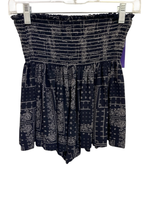 Koch Size S Navy Blue & White Synthetic Paisley Print Smocked Waist Shorts Navy Blue & White / S