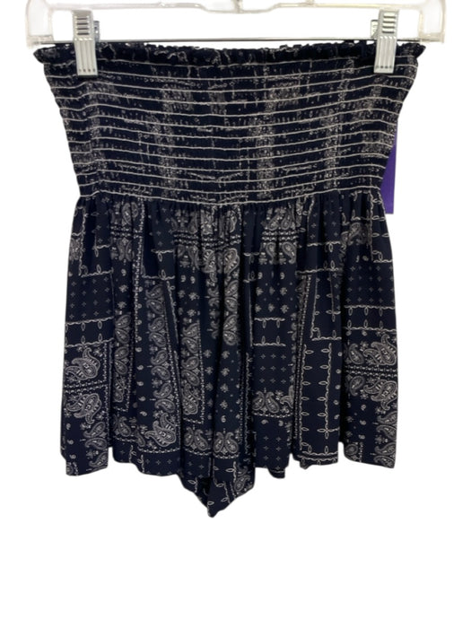Koch Size S Navy Blue & White Synthetic Paisley Print Smocked Waist Shorts Navy Blue & White / S
