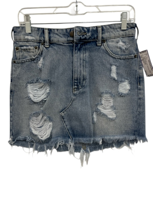 SER.O.YA Size 28 Light Wash Cotton Distressed Zip Fly Mini Skirt Light Wash / 28