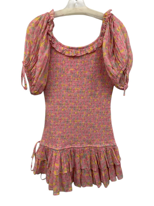 Loveshackfancy Size M Pink & Yellow Cotton Smocked Tie Detail Floral Print Dress Pink & Yellow / M
