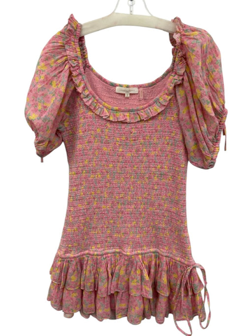 Loveshackfancy Size M Pink & Yellow Cotton Smocked Tie Detail Floral Print Dress Pink & Yellow / M