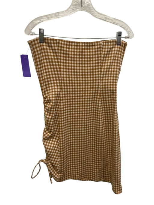 Lovers and Friends Size M Tan & White Polyester & Rayon Gingham Ruched Dress Tan & White / M