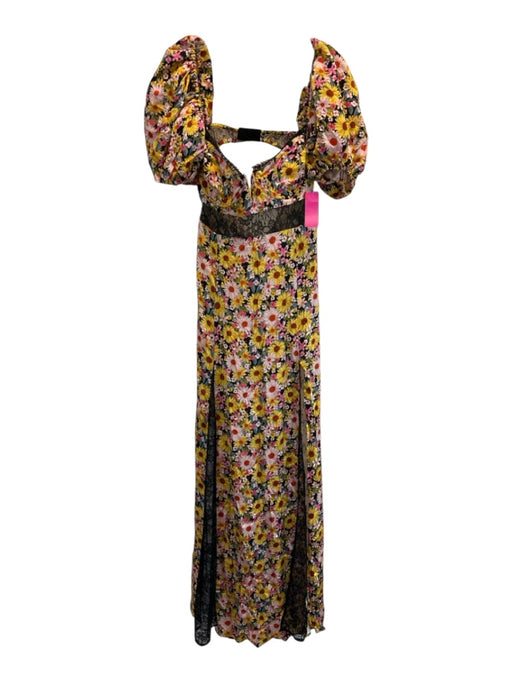 For Love & Lemons Size L Yellow, Pink, Black Ecovero & Viscose Lace Panels Dress Yellow, Pink, Black / L