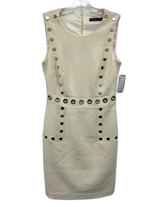 Karen Millen Size 6 Beige & Silver Polyester & Viscose Sleeveless Grommets Dress Beige & Silver / 6