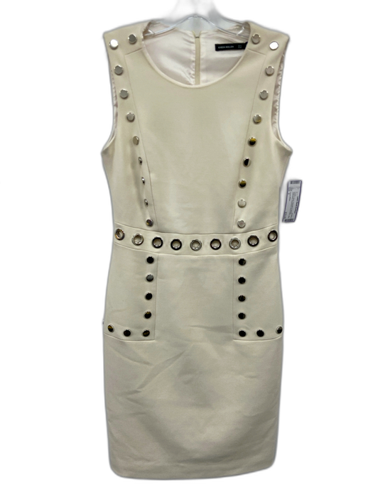 Karen Millen Size 6 Beige & Silver Polyester & Viscose Sleeveless Grommets Dress Beige & Silver / 6