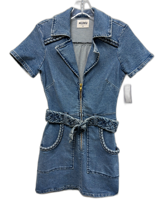 Show Me Your Mumu Size XS Medium Wash Cotton Denim Short Sleeve Zip Up Dress Medium Wash / XS