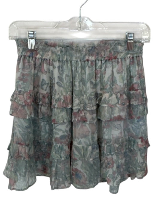 Love Shack Fancy Size S Green & Multi Viscose & Polyester Ruffle Floral Skirt Green & Multi / S