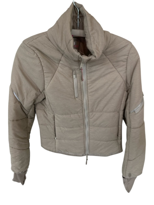 FP Movement Size S Taupe & White Polyamid Quilted Striped Full Zip Jacket Taupe & White / S