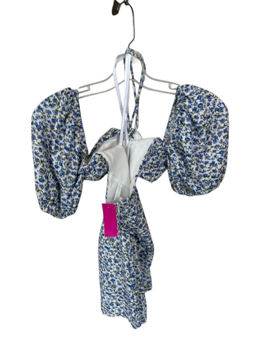 More To Come Size S Blue & Green Polyester Short Balloon Sleeve Flowers Dress Blue & Green / S