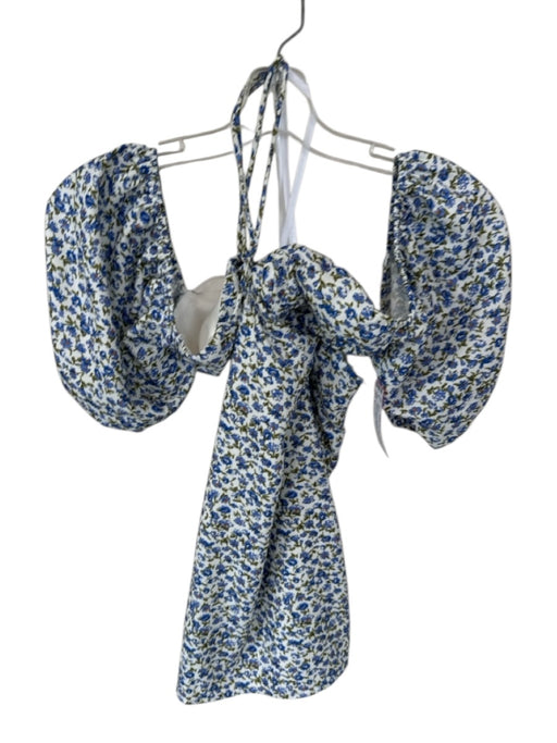 More To Come Size S Blue & Green Polyester Short Balloon Sleeve Flowers Dress Blue & Green / S