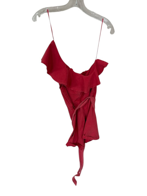En Saison Size M Red Cotton Blend One Shoulder Belted Romper Red / M