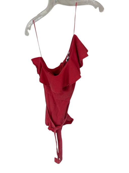En Saison Size M Red Cotton Blend One Shoulder Belted Romper Red / M
