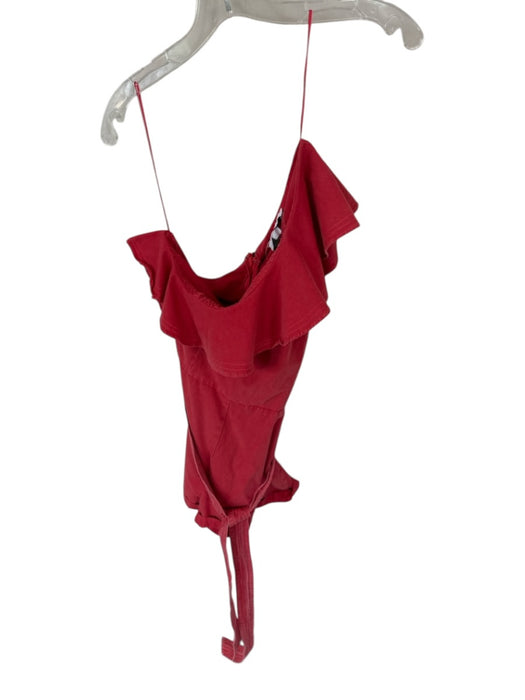 En Saison Size M Red Cotton Blend One Shoulder Belted Romper Red / M