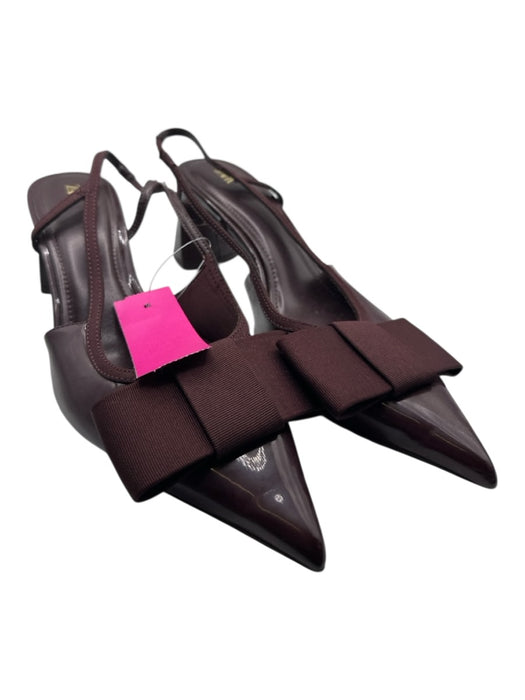 Zara Shoe Size 38 Burgundy Leather Block Heel Pointed Toe Bow sling back Pumps Burgundy / 38