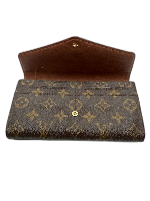 Louis Vuitton Brown Leather Monogram Clasp Closure Coated Folio Wallets Brown