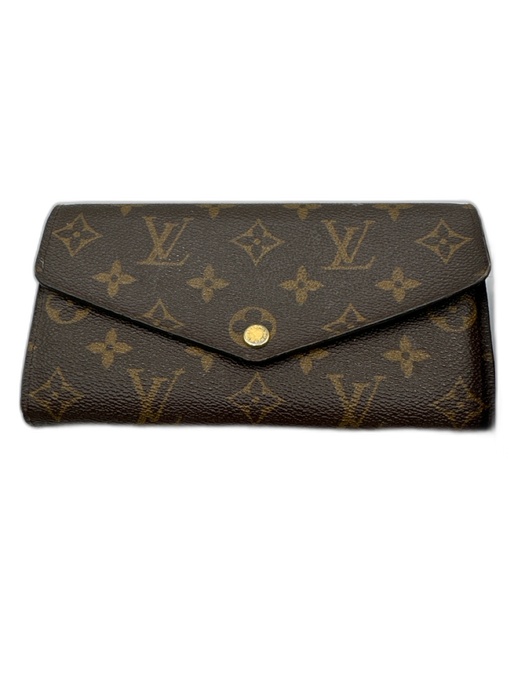 Louis Vuitton Brown Leather Monogram Clasp Closure Coated Folio Wallets Brown