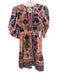 Farm Rio Size S Pink, Navy Blue & Multi Cotton 1/2 Sleeve Botanical Print Dress Pink, Navy Blue & Multi / S