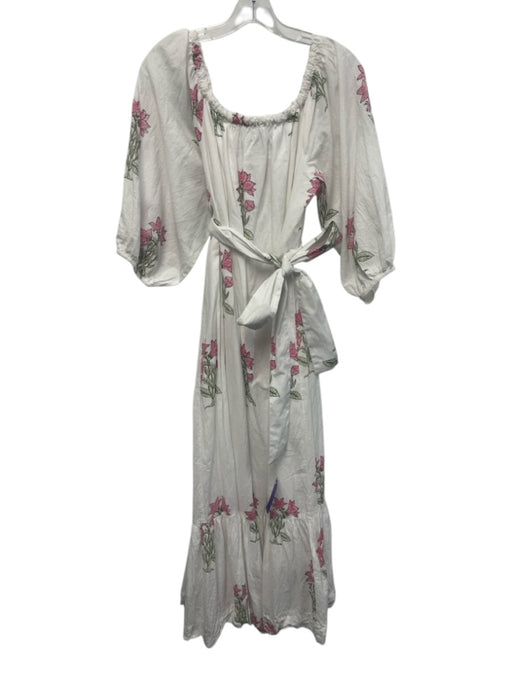 Madison Mathews Size One Size White, Pink & Green Cotton Wide Neck Dress White, Pink & Green / One Size