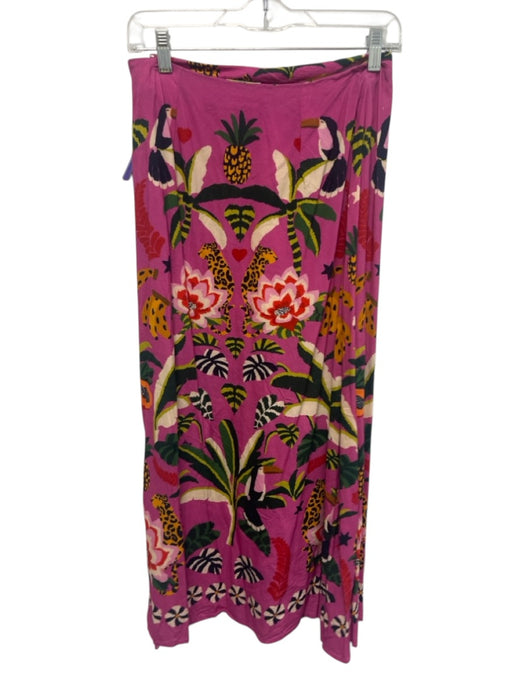 Farm for Anthropologie Size M fuchsia pink & multi Viscose Flora & Fauna Skirt fuchsia pink & multi / M