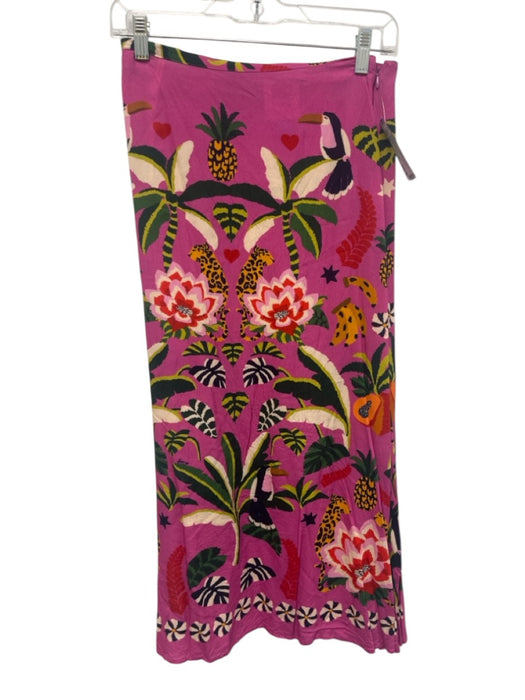 Farm for Anthropologie Size M fuchsia pink & multi Viscose Flora & Fauna Skirt fuchsia pink & multi / M