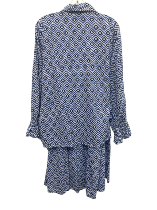 Madison Mathews Size Est S Blue & White Cotton Geometric Elastic Back Skirt Set Blue & White / Est S
