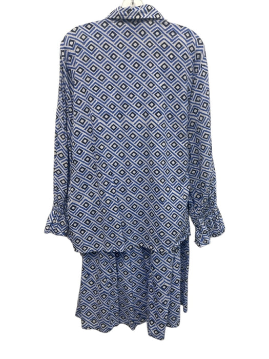 Madison Mathews Size Est S Blue & White Cotton Geometric Elastic Back Skirt Set Blue & White / Est S