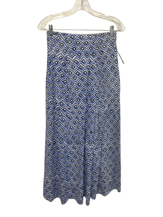 Madison Mathews Size Est S Blue & White Cotton Geometric Elastic Back Skirt Set Blue & White / Est S