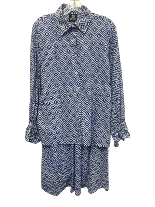 Madison Mathews Size Est S Blue & White Cotton Geometric Elastic Back Skirt Set Blue & White / Est S