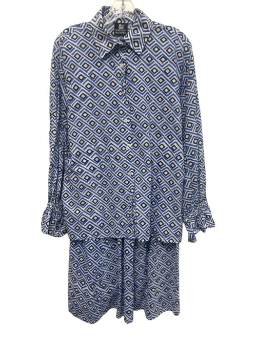 Madison Mathews Size Est S Blue & White Cotton Geometric Elastic Back Skirt Set Blue & White / Est S