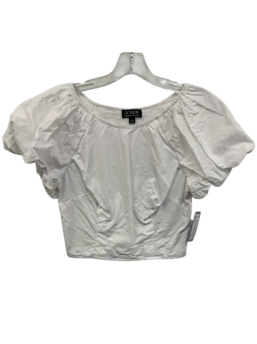 J Crew Size 6 White Cotton Short Puff Sleeve Smocked Back Cropped Top White / 6