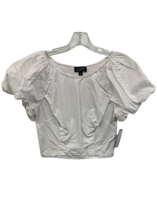 J Crew Size 6 White Cotton Short Puff Sleeve Smocked Back Cropped Top White / 6
