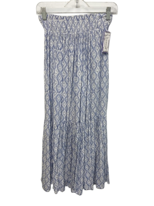India Collection Emerson Fry Size XS/S Blue & White Modal Floral Tiered Skirt Blue & White / XS/S