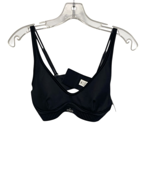 Alo Size Small Black Polyester Blend Adjustable Strap Striped Velvet Bra Black / Small