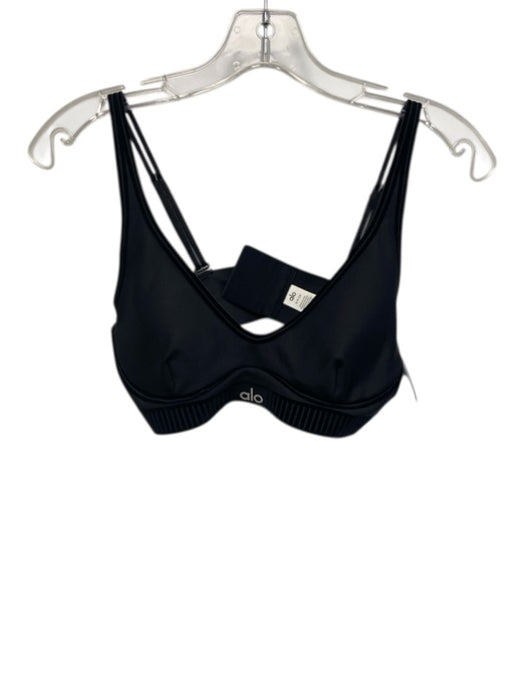 Alo Size Small Black Polyester Blend Adjustable Strap Striped Velvet Bra Black / Small