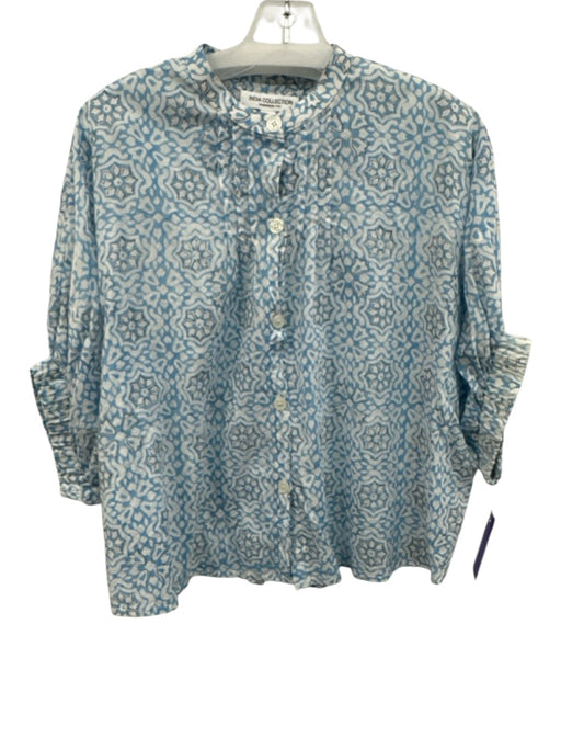 India Collection Emerson Fry Size One Size Blue, Gray, White Cotton Floral Top Blue, Gray, White / One Size