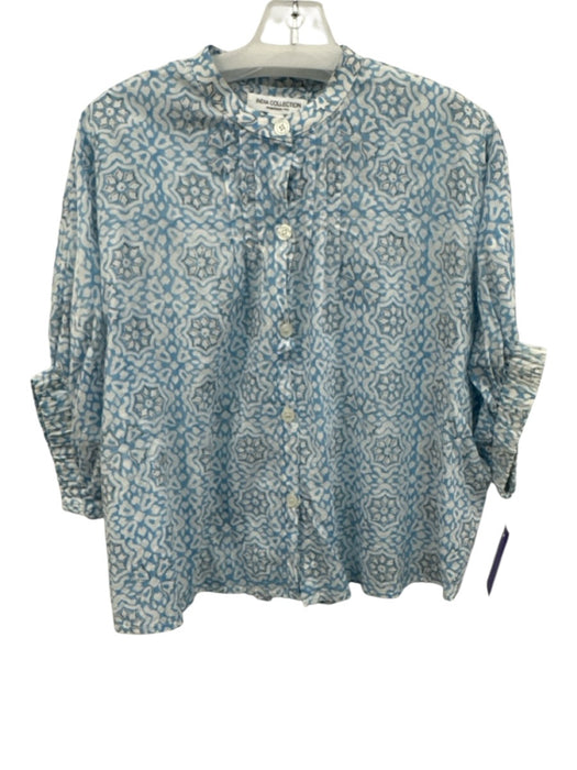 India Collection Emerson Fry Size One Size Blue, Gray, White Cotton Floral Top Blue, Gray, White / One Size