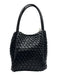 Black No Fabric Tag Leather Feel Woven Magnetic Snap Closure Hand Bag Black