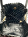 Black No Fabric Tag Leather Feel Woven Magnetic Snap Closure Hand Bag Black