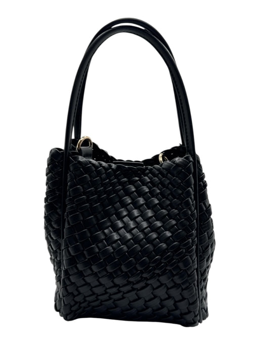 Black No Fabric Tag Leather Feel Woven Magnetic Snap Closure Hand Bag Black